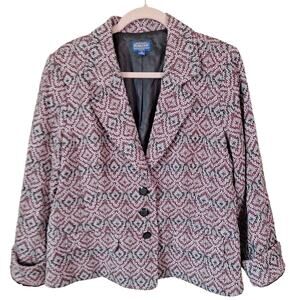 Pendleton Wool Maroon Black Geometric Blazer Jacket Women Size 18